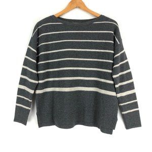 C&C California Women's Size Medium Grey White Striped Merino Wool Blend Sweater